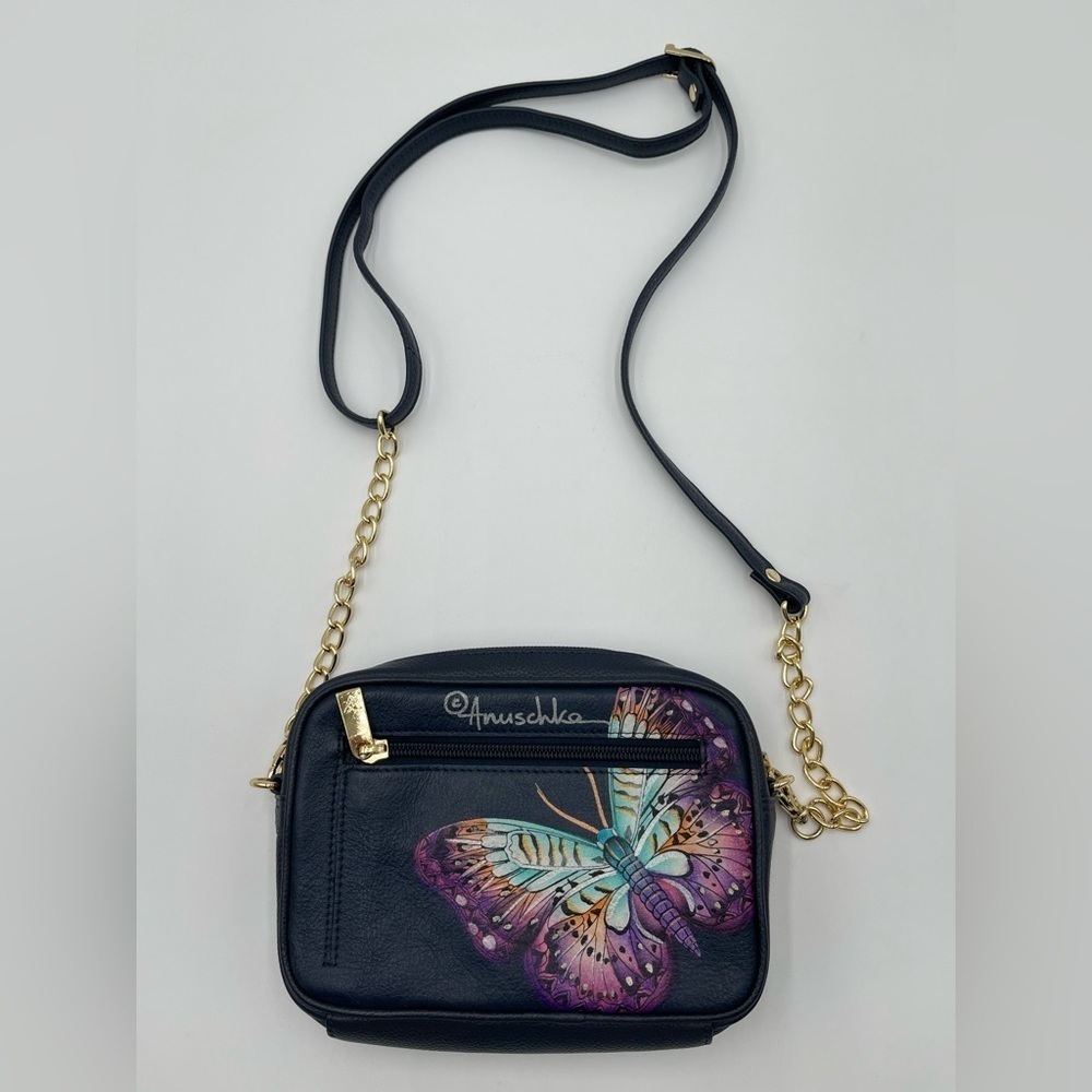 New Anuschka Hand Painted Leather RFID Camera Crossbody Bag Magical Wings